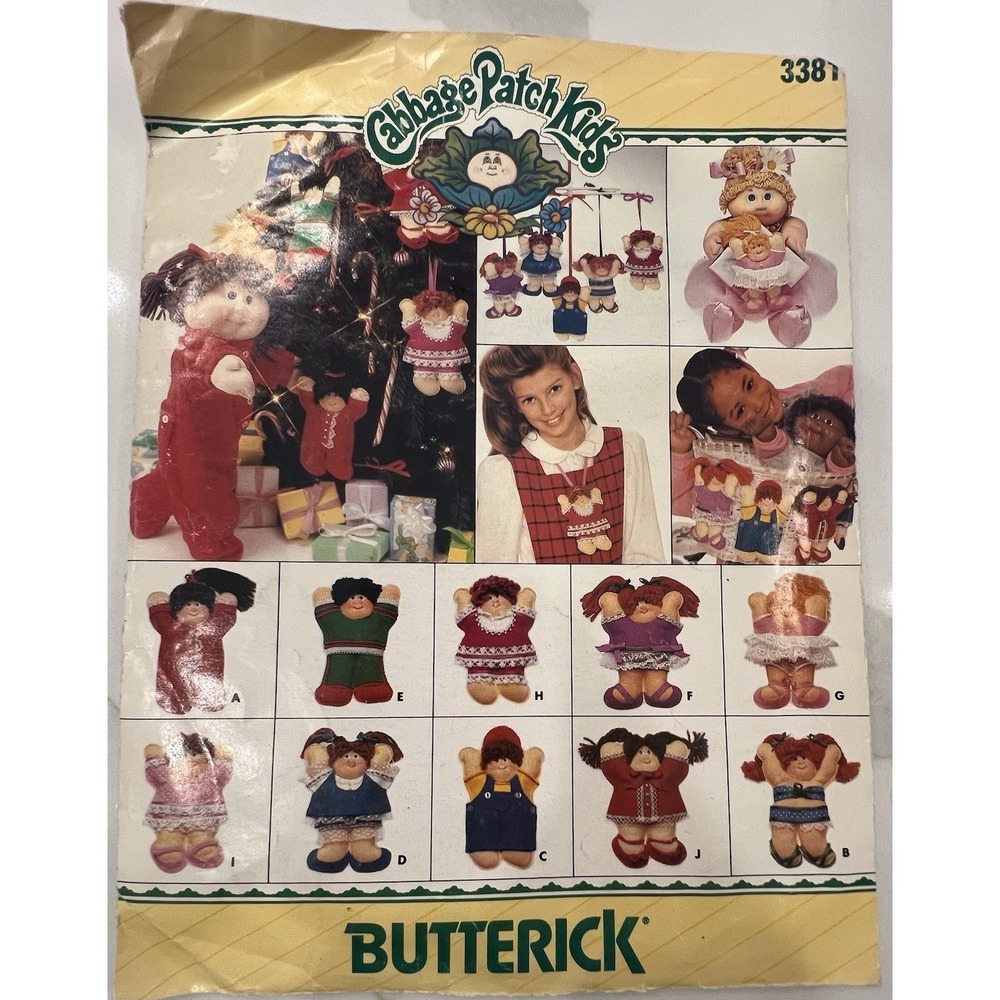Vintage 1985 Butterick 3381 Cabbage Patch Kids Ornaments Sewing Pattern Uncut